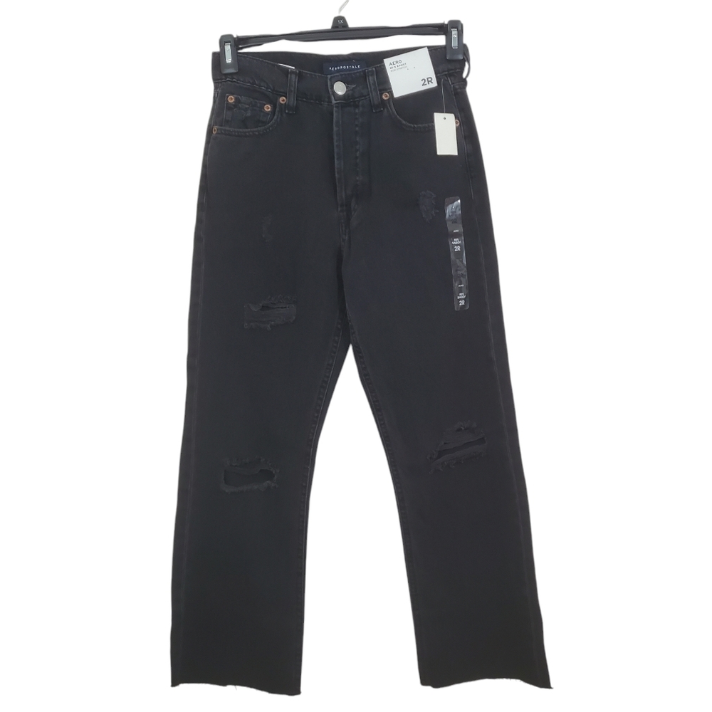 NWT Aeropostale Jeans 90's Baggy Non Stretch Denim Black Distressed Size 2